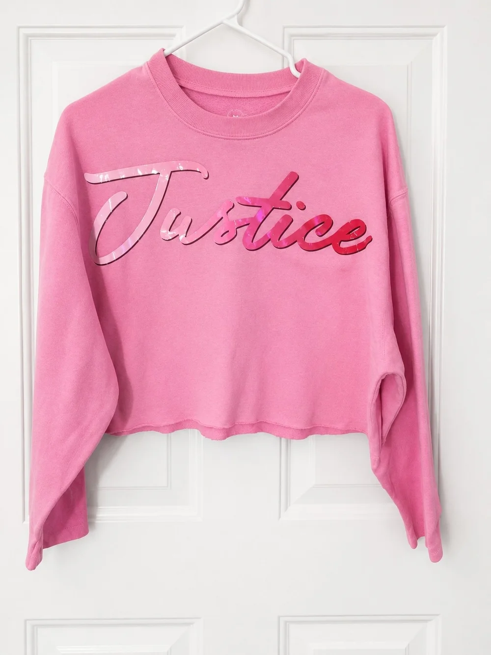 Justice Pink Cropped Logo Sweatshirt Size 10 Girls